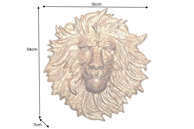 Décoration murale WILDLIFE LION 35 cm – Sculpture tête de lion dorée en métal, handmade