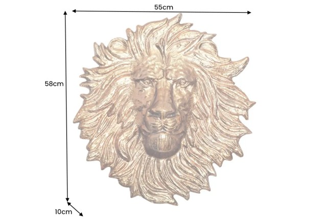 Décoration murale WILDLIFE LION 60 cm – Sculpture tête de lion dorée en métal, handmade