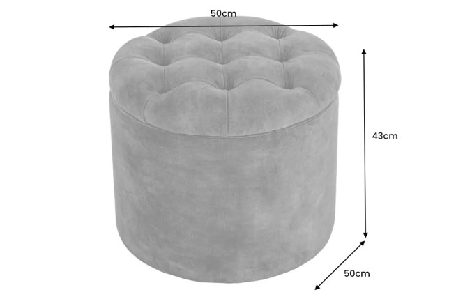 Pouf rond moderne baroque 50 cm – Velours gris avec rangement intégré