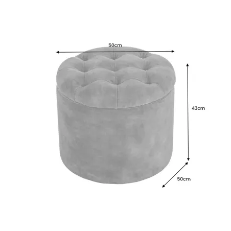 Pouf rond moderne baroque 50 cm – Velours gris avec rangement intégré