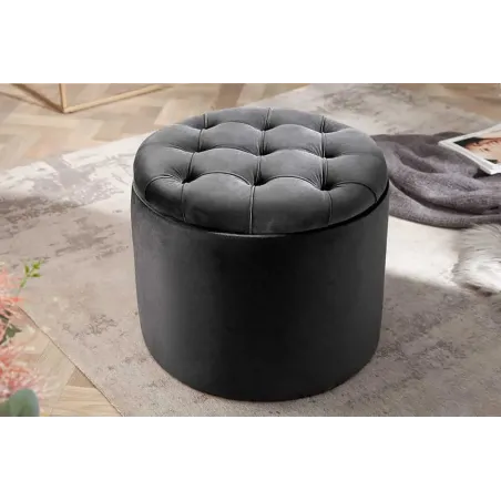 Pouf rond moderne baroque 50 cm – Velours gris avec rangement intégré