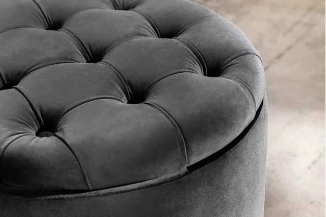 Pouf rond moderne baroque 50 cm – Velours gris avec rangement intégré