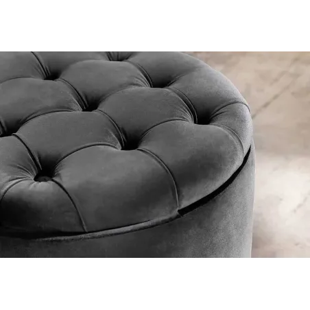 Pouf rond moderne baroque 50 cm – Velours gris avec rangement intégré