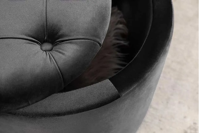 Pouf rond moderne baroque 50 cm – Velours gris avec rangement intégré