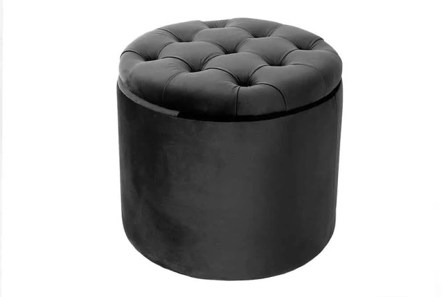 Pouf rond moderne baroque 50 cm – Velours gris avec rangement intégré