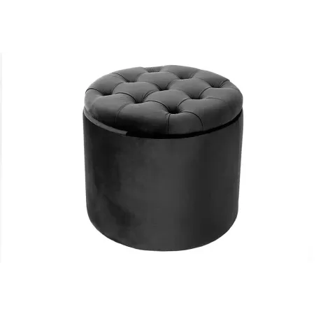 Pouf rond moderne baroque 50 cm – Velours gris avec rangement intégré
