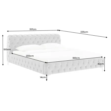 Lit double MODERN BAROCK 180x200 cm – Velours gris Chesterfield avec pieds argentés