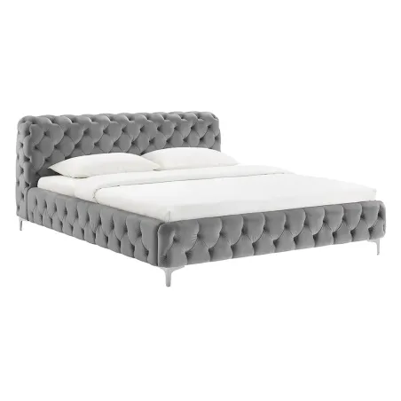 Lit double MODERN BAROCK 180x200 cm – Velours gris Chesterfield avec pieds argentés