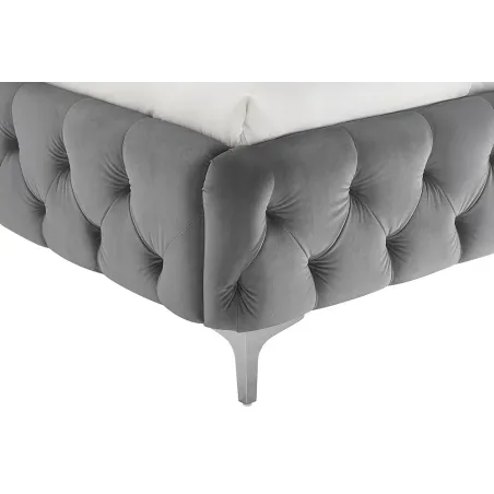 Lit double MODERN BAROCK 180x200 cm – Velours gris Chesterfield avec pieds argentés