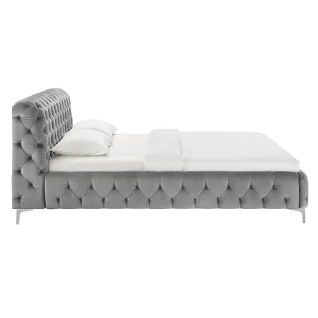 Lit double MODERN BAROCK 180x200 cm – Velours gris Chesterfield avec pieds argentés