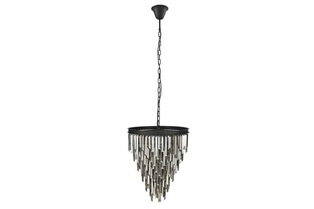 Luxus Kronleuchter KRISTALL 50cm – Suspension design avec prismes en verre gris et structure noire