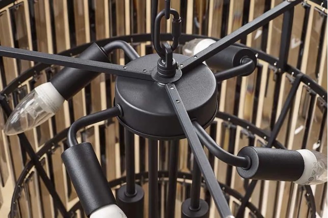 Luxus Kronleuchter KRISTALL 50cm – Suspension design avec prismes en verre gris et structure noire