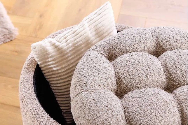 Pouf MODERN BAROCK 50cm – Pouf design champagner Bouclé avec espace de rangement