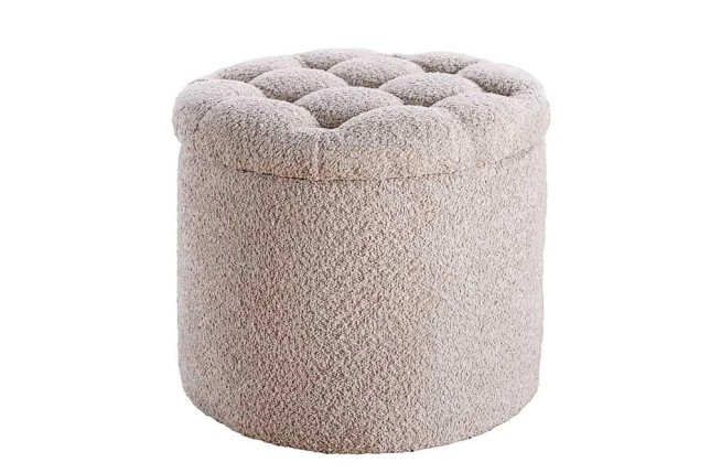 Pouf MODERN BAROCK 50cm – Pouf design champagner Bouclé avec espace de rangement