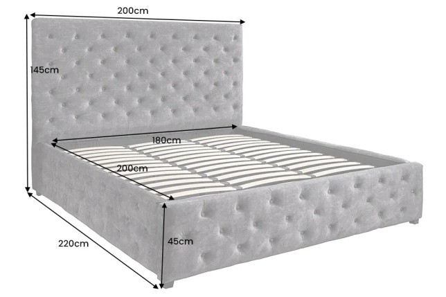 Boxbett PARIS 180x200cm – Lit coffre design Chesterfield en velours gris avec rangement intégré