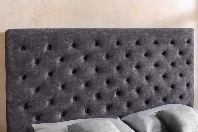 Boxbett PARIS 180x200cm – Lit coffre design Chesterfield en velours gris avec rangement intégré