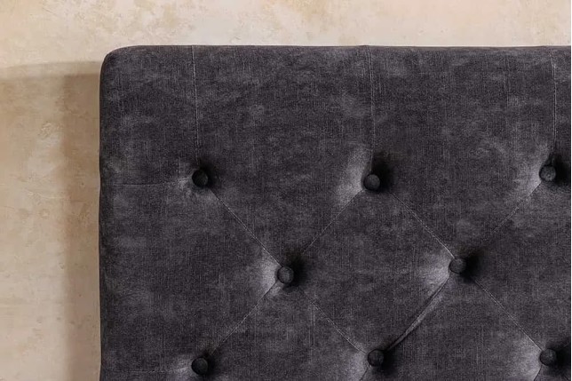 Boxbett PARIS 180x200cm – Lit coffre design Chesterfield en velours gris avec rangement intégré