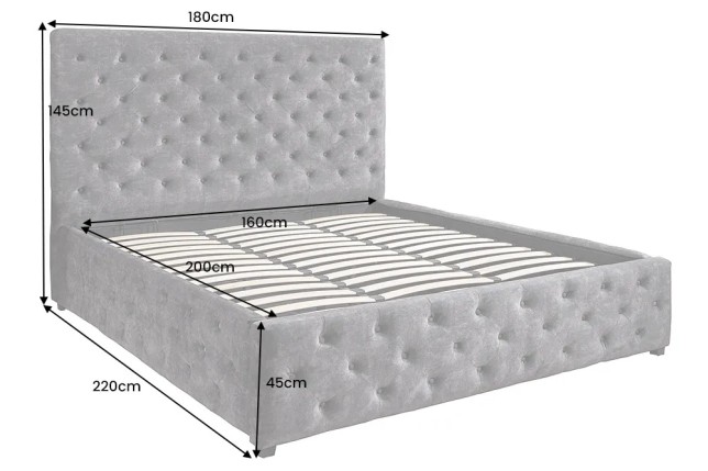 Boxbett PARIS 160x200cm – Lit double Chesterfield en velours gris avec rangement intégré