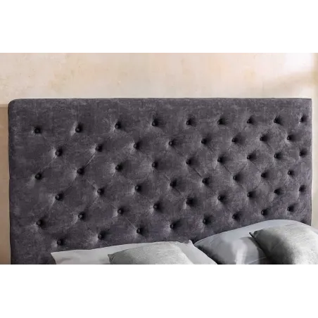 Boxbett PARIS 160x200cm – Lit double Chesterfield en velours gris avec rangement intégré