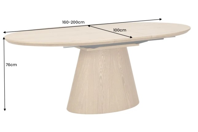Table à manger extensible UNIQUE 160–200 cm – Chêne naturel avec pied central au design élégant