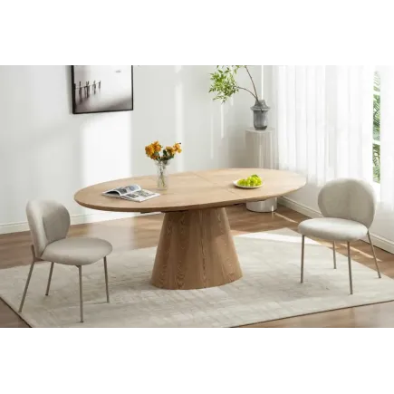 Table à manger extensible UNIQUE 160–200 cm – Chêne naturel avec pied central au design élégant