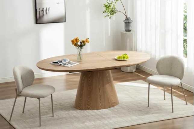 Table à manger extensible UNIQUE 160–200 cm – Chêne naturel avec pied central au design élégant