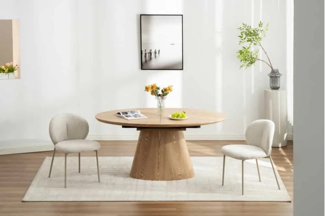 Table à manger extensible UNIQUE 160–200 cm – Chêne naturel avec pied central au design élégant