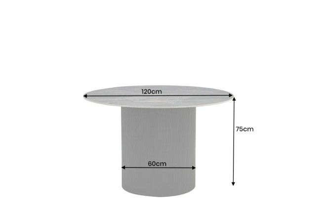 Table à manger ronde UNIQUE Ø120 cm – Plateau en céramique noire effet marbre & pied colonne