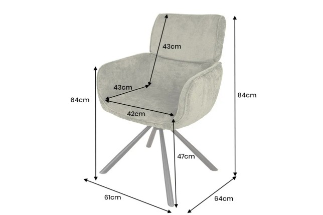 Chaise rétro pivotante UNIQUE – Tissu chenille vert avec accoudoirs & pieds en métal noir