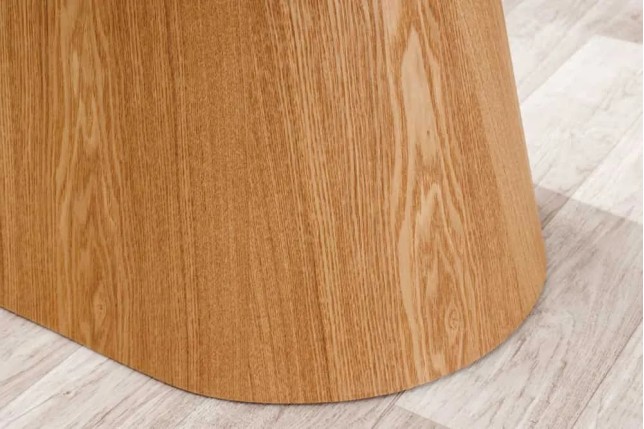 Table à manger design UNIQUE 200 cm – Plateau en céramique blanc effet marbre & pied colonne en chêne