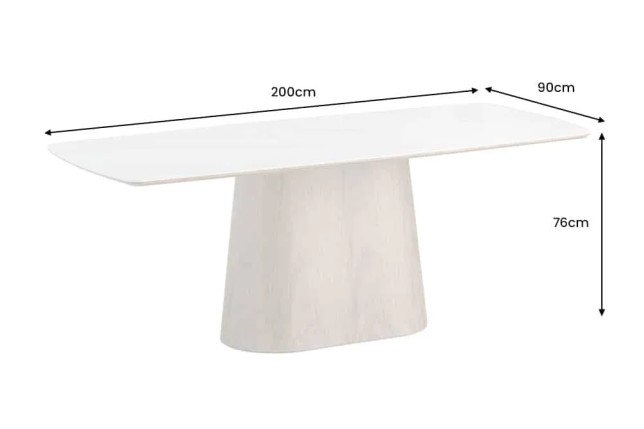 Table à manger design UNIQUE 200 cm – Plateau céramique blanc effet marbre & pied colonne noyer