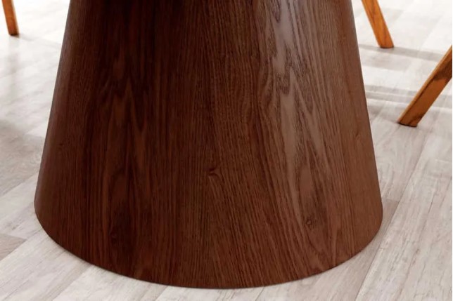 Table à manger ronde UNIQUE 120 cm – Plateau céramique blanc effet marbre & pied colonne noyer