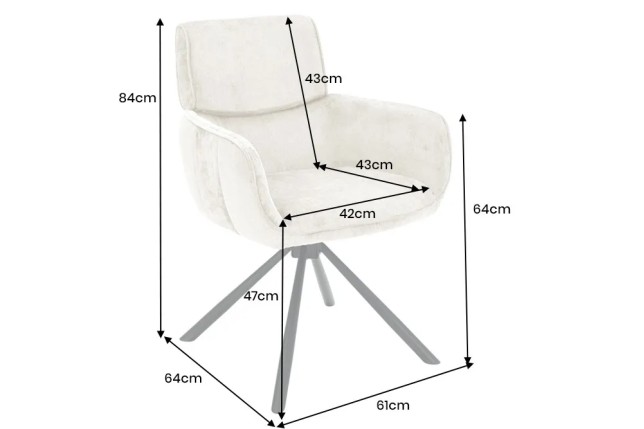 Chaise rétro pivotante UNIQUE – Revêtement chenille champagne beige & pieds métal noir avec accoudoirs