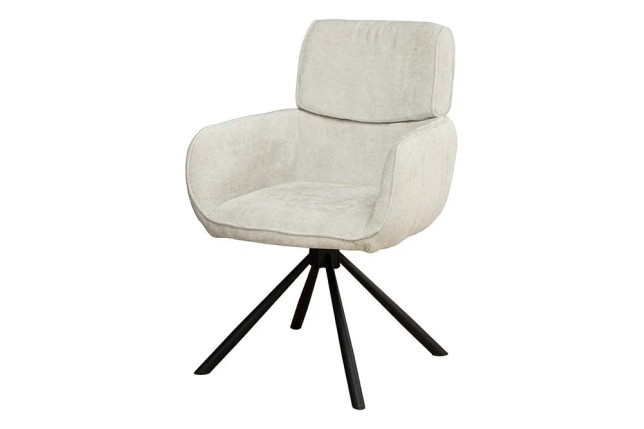 Chaise rétro pivotante UNIQUE – Revêtement chenille champagne beige & pieds métal noir avec accoudoirs