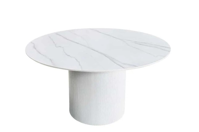 Table ronde en céramique blanche UNIQUE 120 cm – Design marbre & pied colonne élégant