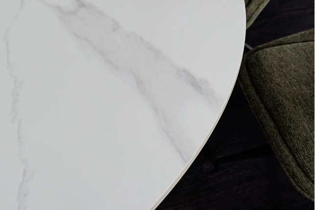 Table ronde en céramique blanche UNIQUE 120 cm – Design marbre & pied colonne élégant