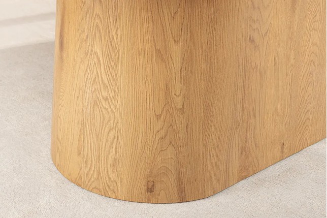 Table ovale en céramique blanche 200 cm – Design marbre & pied colonne en chêne