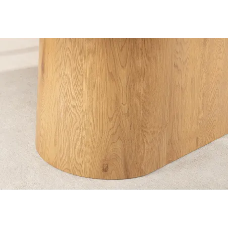 Table ovale en céramique blanche 200 cm – Design marbre & pied colonne en chêne