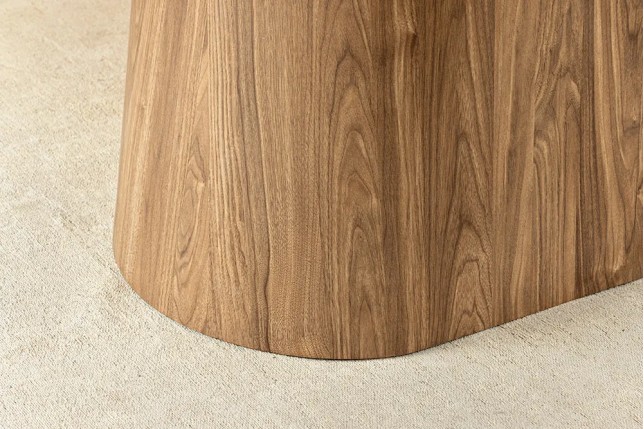 Table ovale en céramique grise 200 cm – Design marbre & pied colonne en noyer