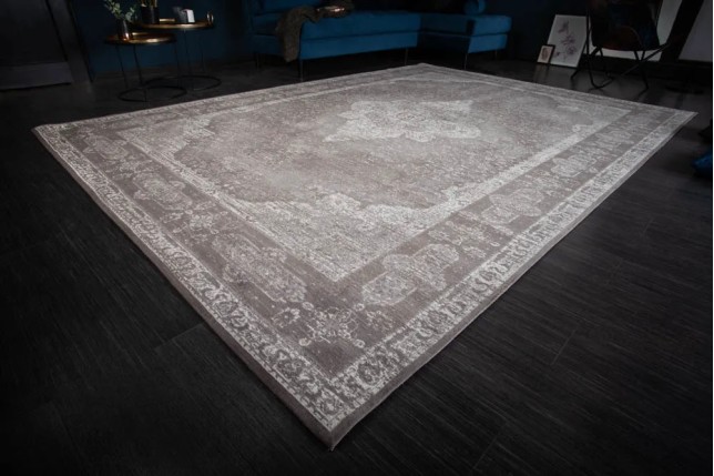 Tapis oriental PURE UNIQUE XXL 350x240 cm – Coton gris antique avec motifs géométriques élégants