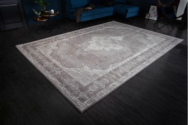 Tapis oriental PURE UNIQUE XXL 350x240 cm – Coton gris antique avec motifs géométriques élégants