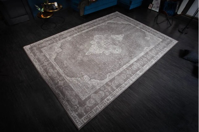 Tapis oriental PURE UNIQUE XXL 350x240 cm – Coton gris antique avec motifs géométriques élégants