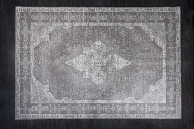 Tapis oriental PURE UNIQUE XXL 350x240 cm – Coton gris antique avec motifs géométriques élégants