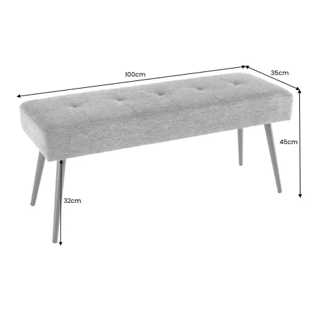 Banquette design BOUTIQUE 100 cm – Assise en bouclé blanc et pieds en métal noir réglables
