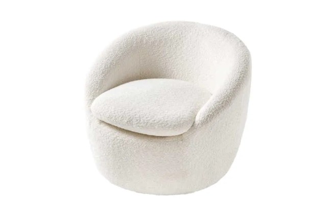 Fauteuil design ALPINE blanc – Fauteuil pivotant 360° en tissu bouclé avec accoudoirs