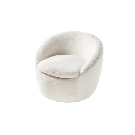 Fauteuil design ALPINE blanc – Fauteuil pivotant 360° en tissu bouclé avec accoudoirs