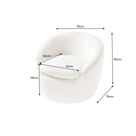 Fauteuil design ALPINE blanc – Fauteuil pivotant 360° en tissu bouclé avec accoudoirs