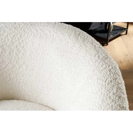 Fauteuil design ALPINE blanc – Fauteuil pivotant 360° en tissu bouclé avec accoudoirs