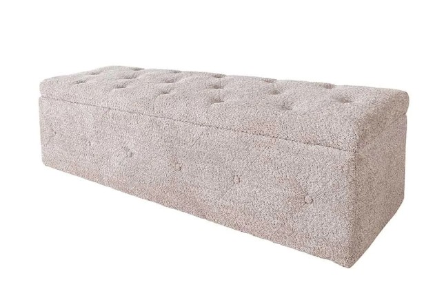 Banquette de lit Chesterfield EXTRAVAGANCIA 140 cm – Tissu bouclé champagner greige avec coffre de rangement intégré