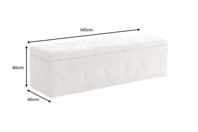 Banquette de lit Chesterfield EXTRAVAGANCIA 140 cm – Tissu bouclé champagner greige avec coffre de rangement intégré